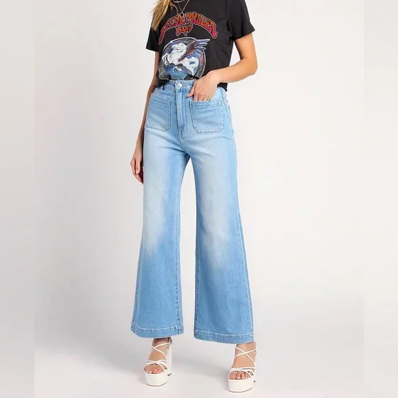 Rolla’s Sailor Light Wash High Rise Wide-Leg Jeans - Picture 1 of 14